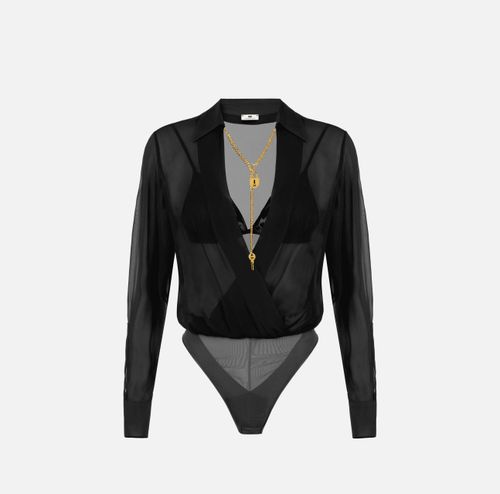 Bodysuit in georgette fabric with jewel chain