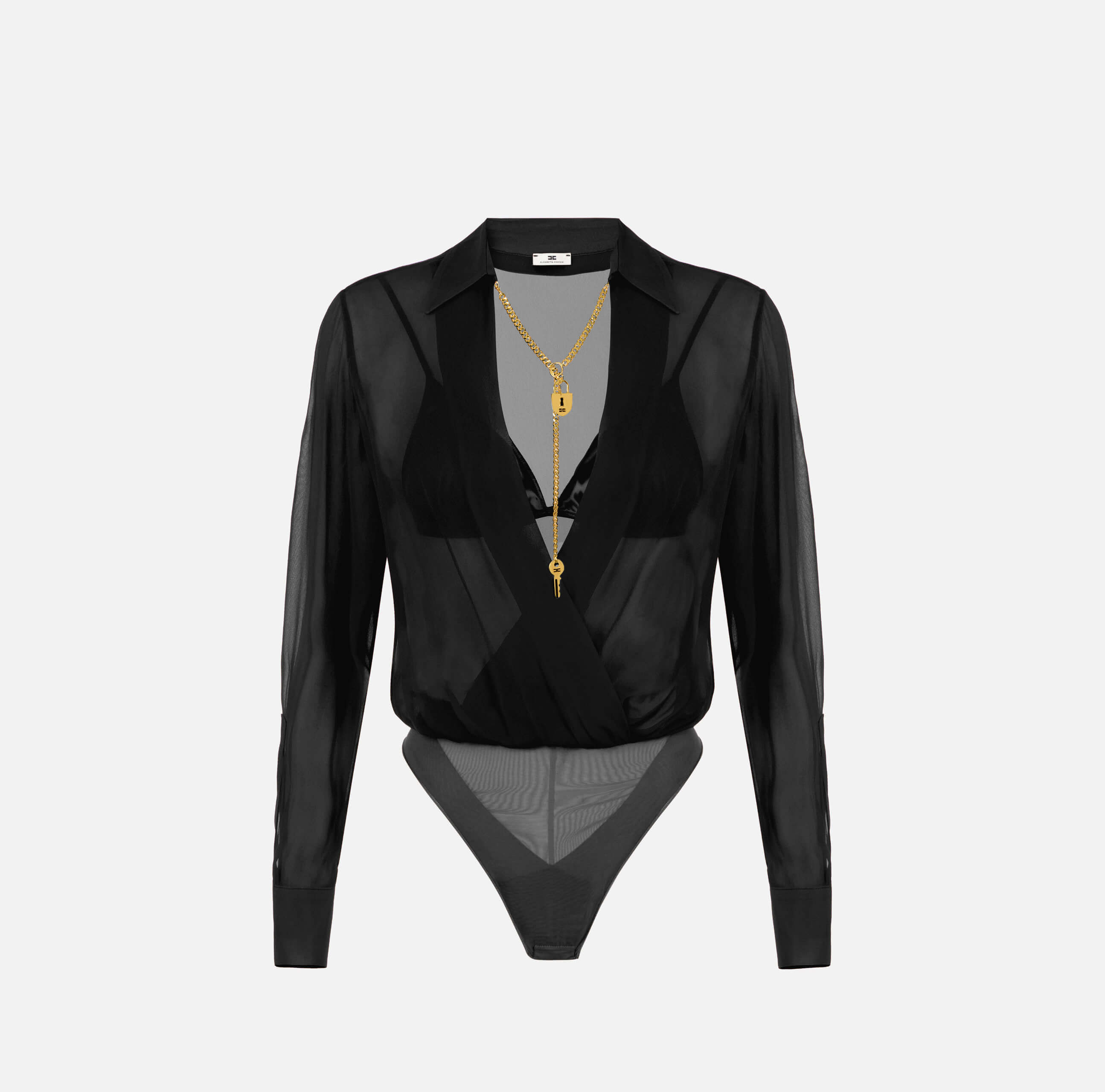 Bodysuit in georgette fabric with jewel chain