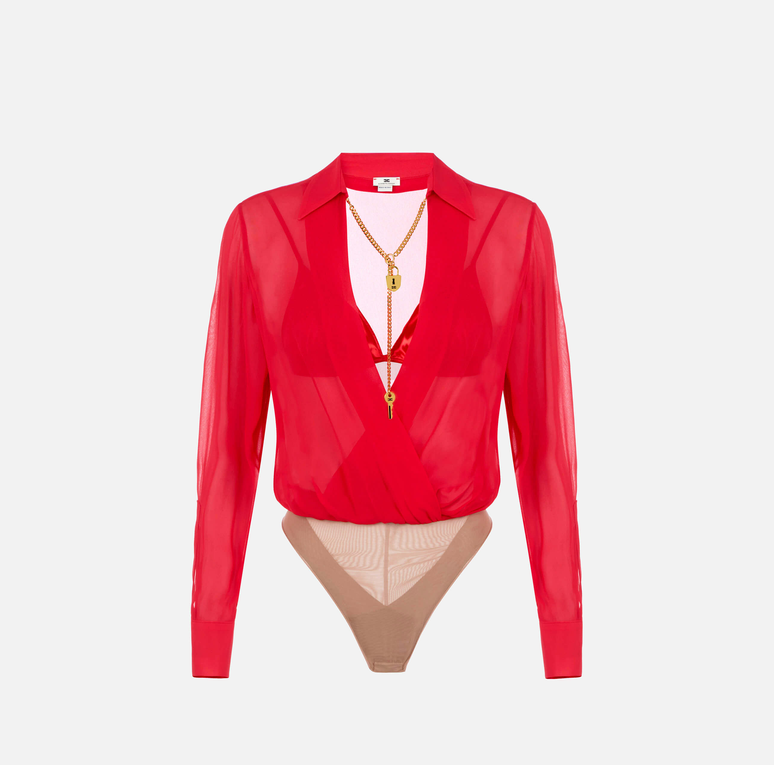 Bodysuit in georgette fabric with jewel chain
