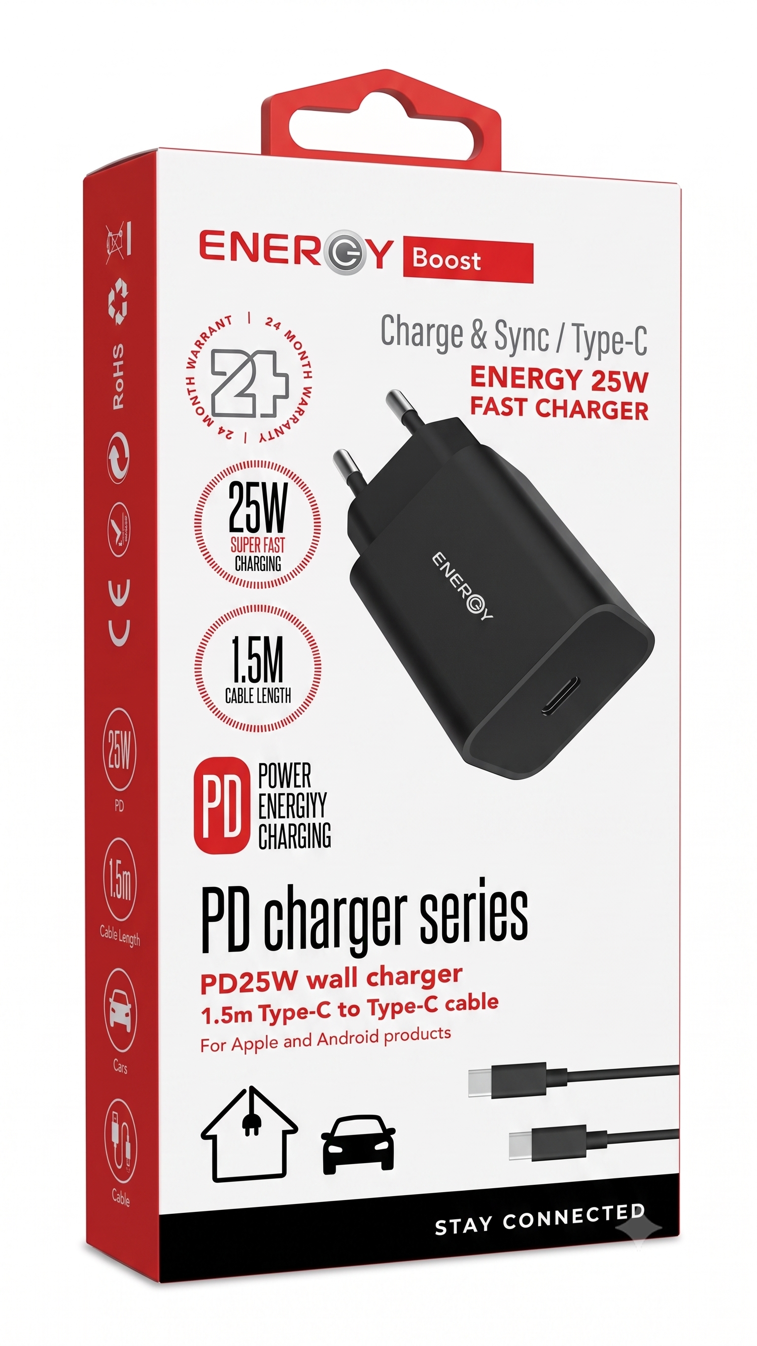 מטען קיר Energy PD 25W USB-C + כבל Type-C