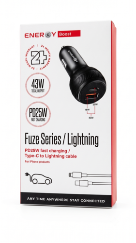 מטען רכב Energy 43W USB-C + USB-A לאייפון