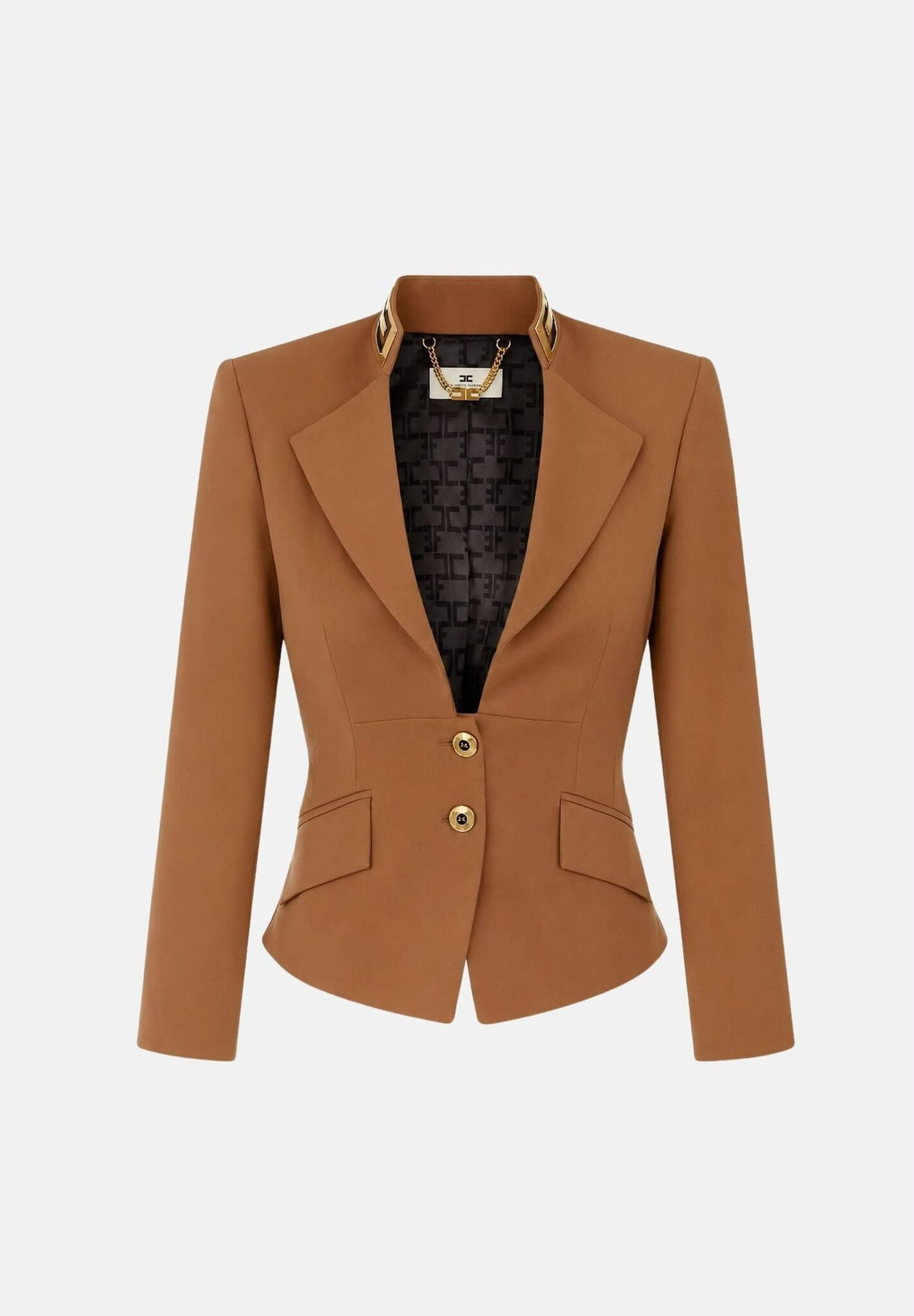 Jacket in gabardine fabric with jewel collar