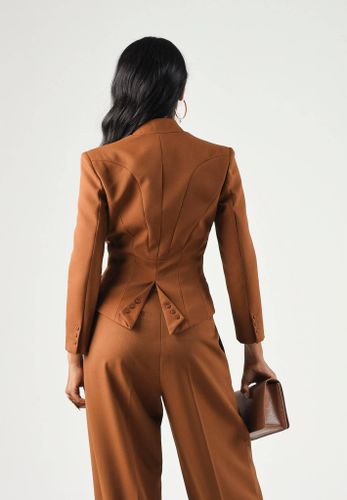 Jacket in gabardine fabric with jewel collar