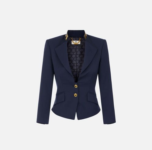 Jacket in gabardine fabric with jewel collar