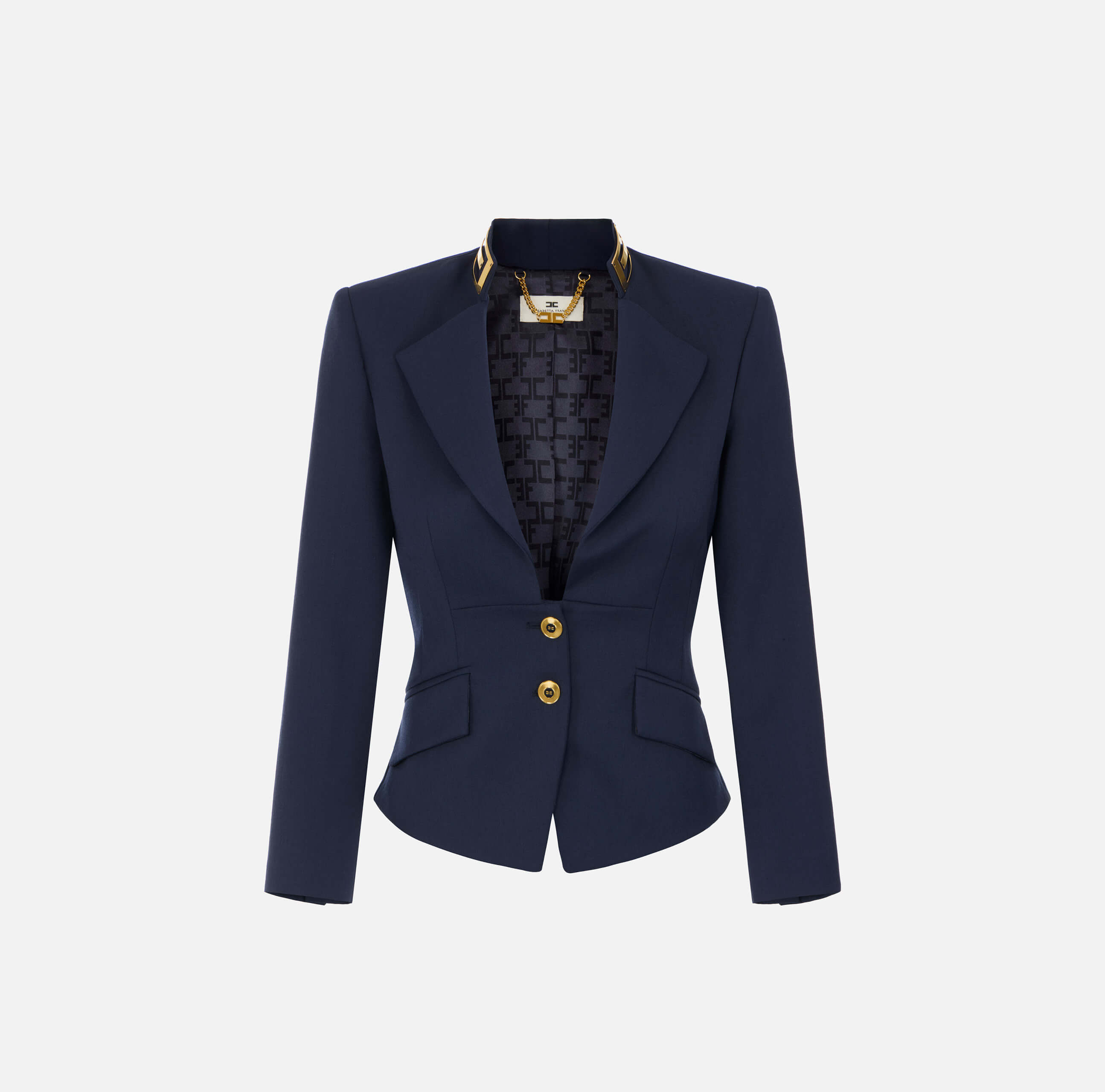 Jacket in gabardine fabric with jewel collar