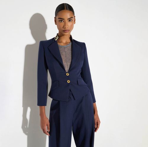 Jacket in gabardine fabric with jewel collar