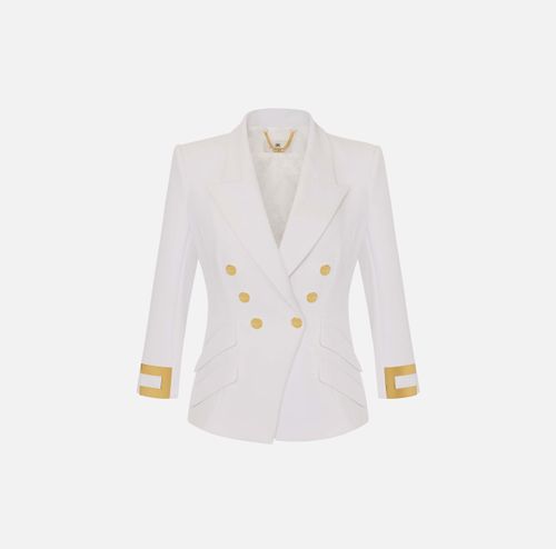 Jacket in double layer stretch crêpe fabric with jewel logo