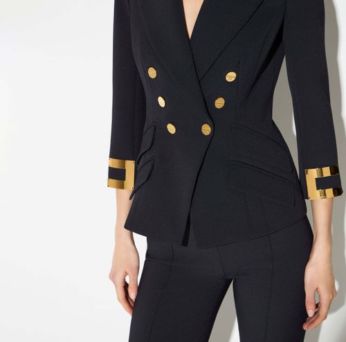 Jacket in double layer stretch crêpe fabric with jewel logo