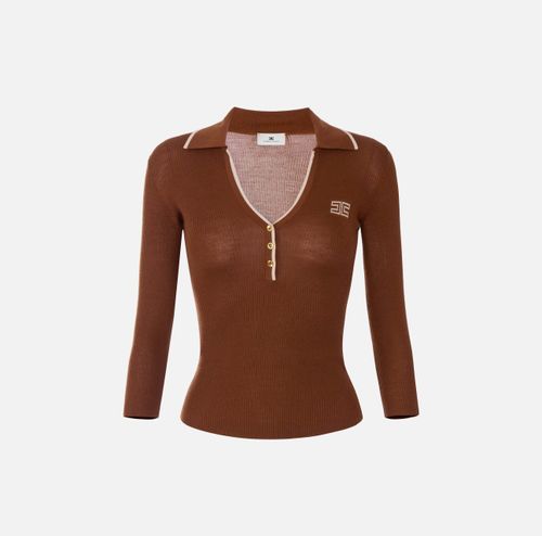 Ribbed knit polo shirt
