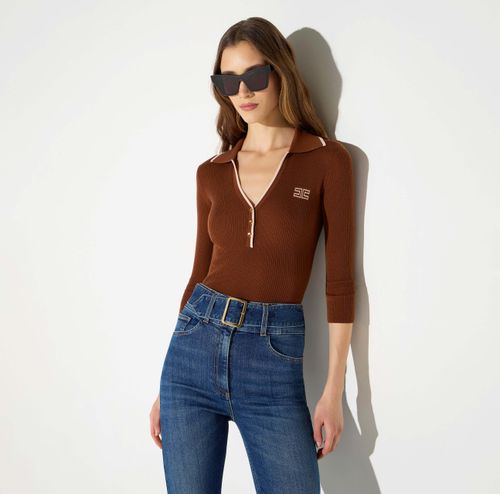 Ribbed knit polo shirt
