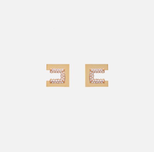 Earrings with logo and rhinestones