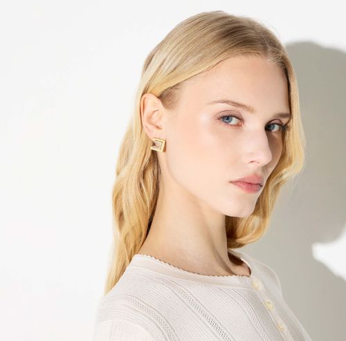 Earrings with logo and rhinestones