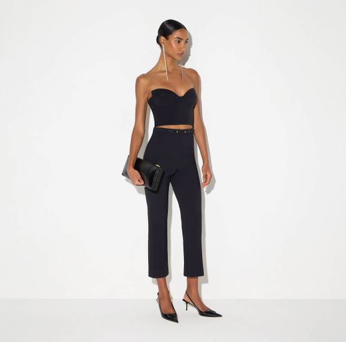 Trousers in stretch double-layer crêpe fabric with jewel detail