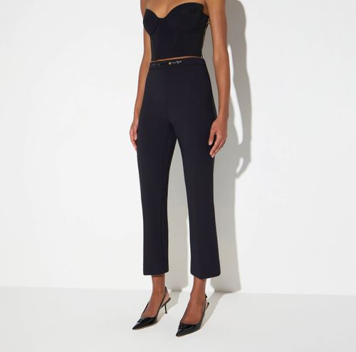 Trousers in stretch double-layer crêpe fabric with jewel detail