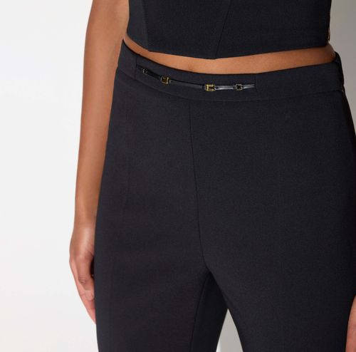 Trousers in stretch double-layer crêpe fabric with jewel detail