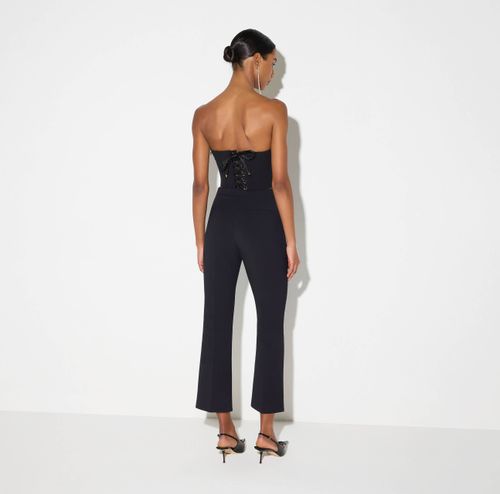 Trousers in stretch double-layer crêpe fabric with jewel detail
