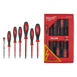 סט 7 מברגים PH PZ ומברג שטוח לחשמלאים MILWAUKEE