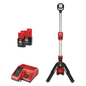 עמוד תאורה נטען 12V + שתי סוללות 2.0AH MILWAUKEE