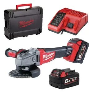 משחזת זווית 18V ללא פחמים + שתי סוללות 5.0AH MILWAUKEE