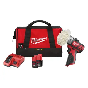 פולישר נטען 12V + שתי סוללות 2.0AH MILWAUKEE