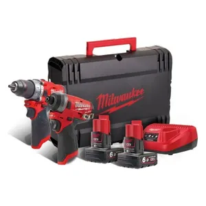 סט אימפקט + מברגה/מקדחה 12V + שתי סוללות 6.0AH MILWAUKEE