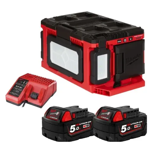 סט פנס היקפי 3 ראשים 18V + זוג סוללות 5.0AH מילווקי M18 POALC – פנסים ומוצרי תאורה