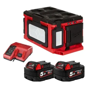 סט פנס היקפי 3 ראשים 18V + זוג סוללות 5.0AH MILWAUKEE