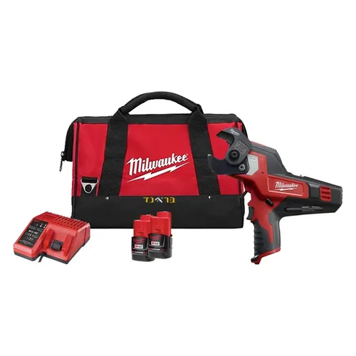 חותך כבלים וחטי חשמל נטען 12V + שתי סוללות 2.0AH מילווקי M12 CC – קטרים וחותכי צד