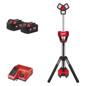 עמוד תאורה נטען 6,000 לומינס 18V + שתי סוללות 5.0AH MILWAUKEE
