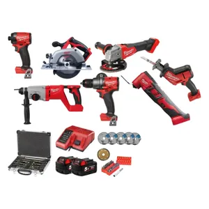 סט 7 כלים מקצועי + 2 סוללות 5AH + אביזרים MILWAUKEE