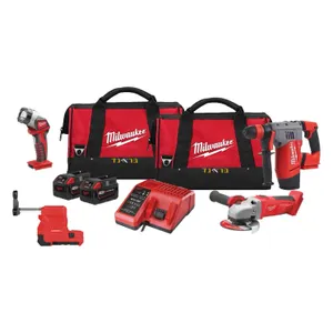 סט פטישון + משחזת + שואב + פנס + שתי סוללות 5.0AH MILWAUKEE
