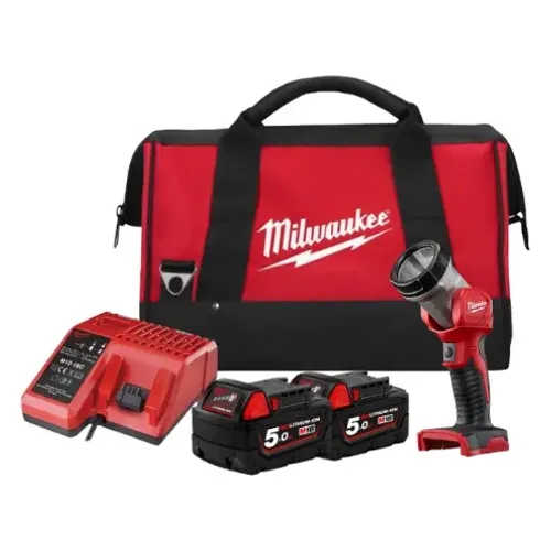 פנס עבודה 18V + שתי סוללות 5AH מילווקי M18 TLED – פנסים ומוצרי תאורה