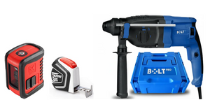 סט פטישון 800W מקצועי 26 מ"מ 2.8J 4 מצבי עבודה + סט לייזר + מטר BOLT RH801/842
