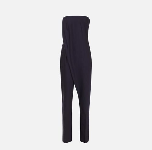 Pinstriped jumpsuit in cool wool fabric COLOR BLU RED PASSION