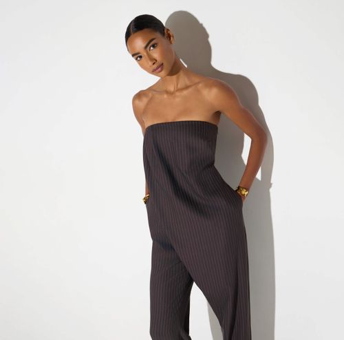 Pinstriped jumpsuit in cool wool fabric COLOR BLU RED PASSION