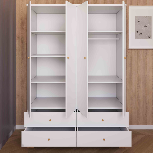 ארון רחב לחדר תינוק / ילדים 4 דלתות עשוי MDF עם מסילות טריקה שקטה - נגב
