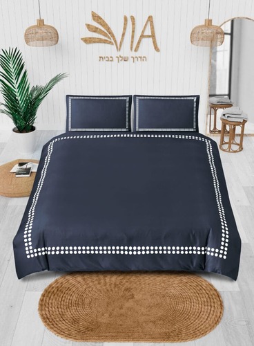 מערכת מצעים יוקרתית עשויה 100% כותנה סט זוגי 1.60*2.00 דגם EFRAT כחול כהה
