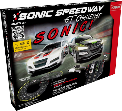 SONIC - מסלול עם זוג מכוניות מרוץ GT חשמליות עם אור