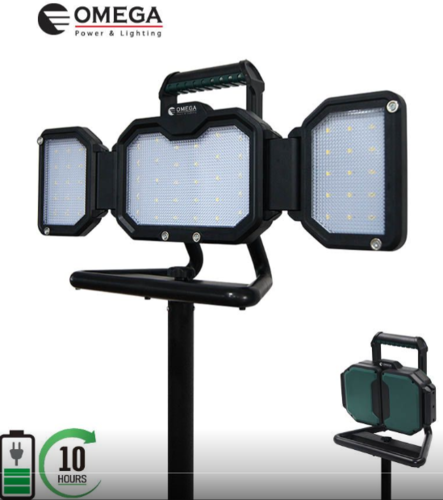 פנס הצפה נטען - זרקור 100W LION-STAND100W-BT-10H OMEGA + כולל עמוד    (ללא מזוודה)
