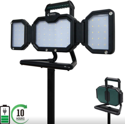 פנס הצפה נטען - זרקור 100W LION-STAND100W-BT-10H OMEGA + כולל עמוד    (ללא מזוודה)