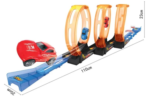 מסלול מכוניות עם 3 טבעות ו 2 מכוניות