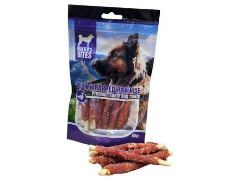 האנטרס בייטס מקלוני ברווז 80 גרם Hunter's Bites Duck Wrapped Rawhide