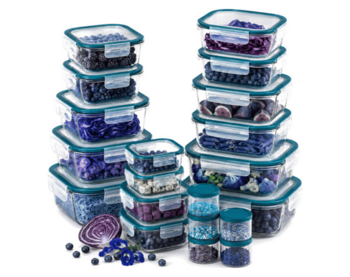 סט 20 יח' כלי איחסון זכוכית עם מכסה טורקיז GLASS CLOC