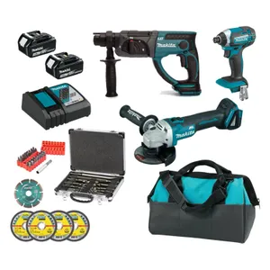 סט 3 כלים מקצועי 18V + שתי סוללות + אביזרים MAKITA