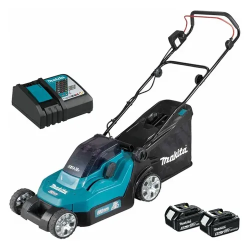 מכסחת דשא נטענת 2X18V + שתי סוללות 5.0AH מקיטה DLM432 / XML05 – מכסחות דשא