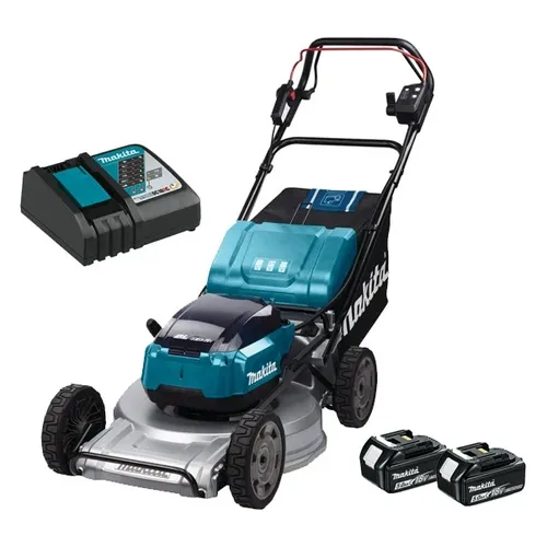מכסחת דשא נטענת 2X18V + שתי סוללות 5.0AH מקיטה DLM462 / XML06 – מכסחות דשא