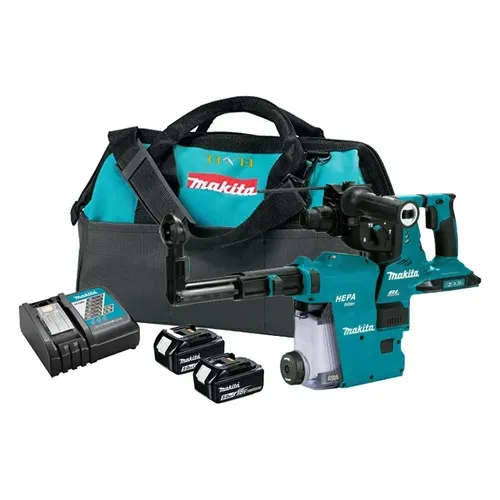פטישון נטען בראשלס 36V + שואב אבק + שתי סוללות 5.0AH מקיטה XRH10PTW – פטישונים נטענים