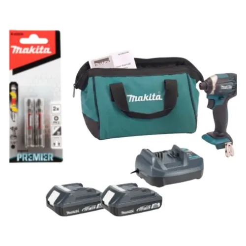 מברגת אימפקט 18V + זוג סוללות 2AH LXT + סט ביטים מקצועי מקיטה DTD152X2LXT – מברגות אימפקט