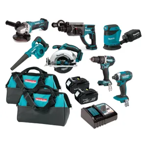סט 7 כלים נטען 18V + סוללות ותיקים MAKITA