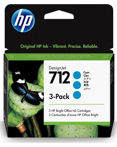 ראשי דיו כחולים מקוריים 3 בחבילה HP 712C 3ED77A (29 מ